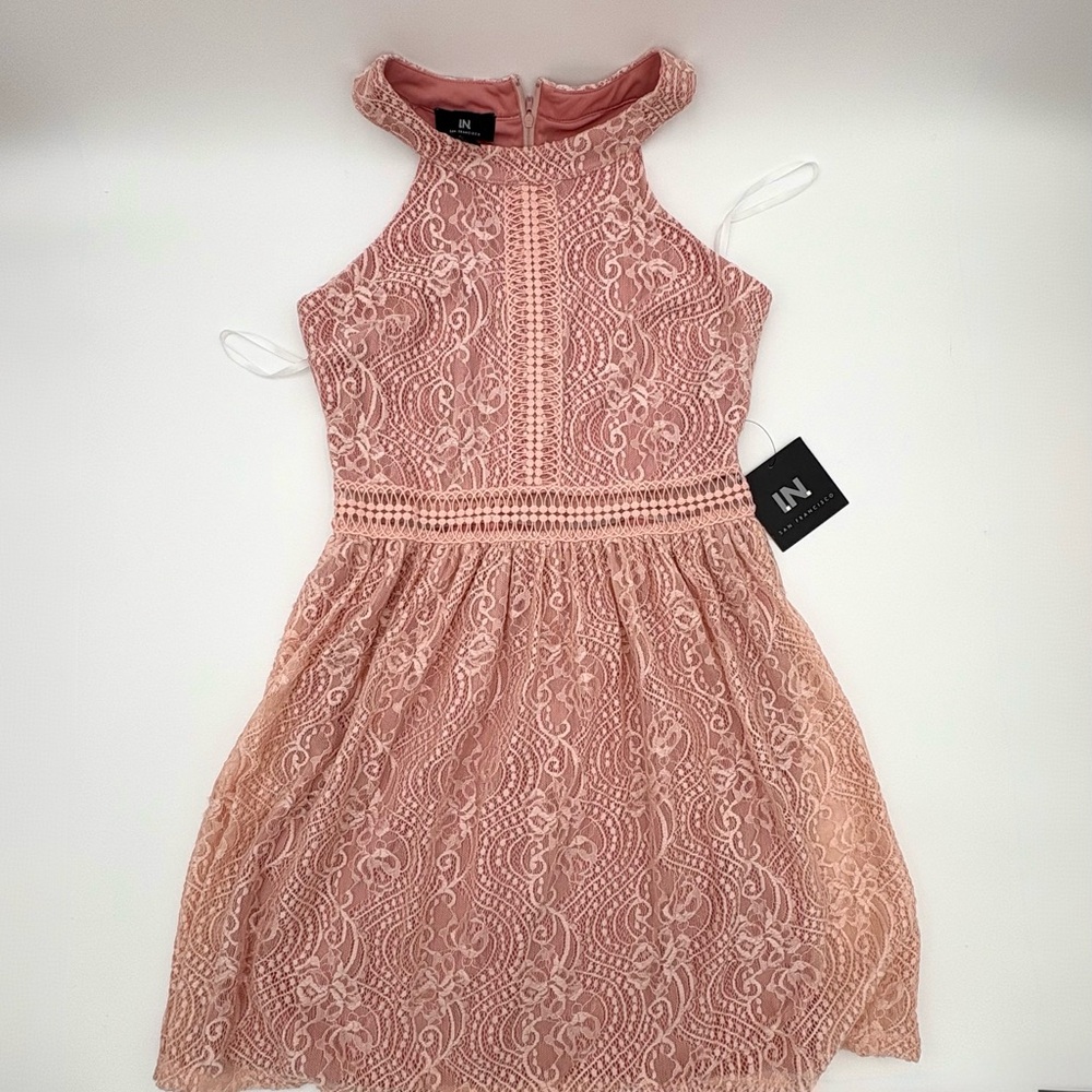 Elegant Blush Pink Floral Lace Women’s Dress